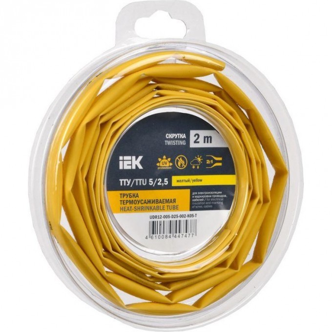Трубка термоусадочная IEK ТТУ нг-LS 5/2.5 желт. (уп.2м) UDR12-005-D25-002-K05-T Трубка термоусадочная IEK ТТУ нг-LS 5/2.5 желт. (уп.2м) UDR12-005-D25-002-K05-T