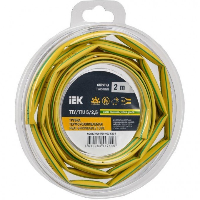 Трубка термоусадочная IEK ТТУ нг-LS 5/2.5 желт./зел. (уп.2м) UDR12-005-D25-002-K52-T Трубка термоусадочная IEK ТТУ нг-LS 5/2.5 желт./зел. (уп.2м) UDR12-005-D25-002-K52-T
