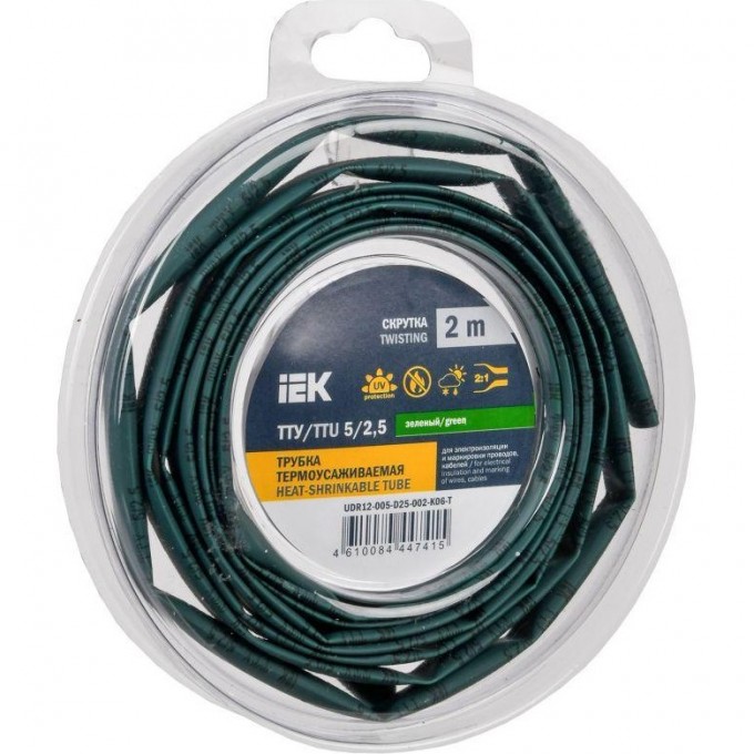 Трубка термоусадочная IEK ТТУ нг-LS 5/2.5 зел. (уп.2м) UDR12-005-D25-002-K06-T Трубка термоусадочная IEK ТТУ нг-LS 5/2.5 зел. (уп.2м) UDR12-005-D25-002-K06-T