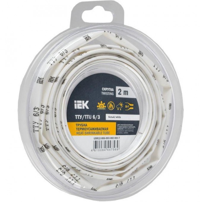 Трубка термоусадочная IEK ТТУ нг-LS 6/3 бел. (уп.2м) U DR12-006-003-002-K01-T Трубка термоусадочная IEK ТТУ нг-LS 6/3 бел. (уп.2м) U DR12-006-003-002-K01-T
