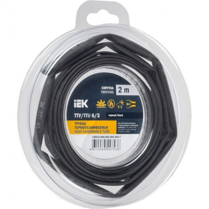 Трубка термоусадочная IEK ТТУ нг-LS 6/3 черн. (уп.2м) UDR12-006-003-002-K02-T Трубка термоусадочная IEK ТТУ нг-LS 6/3 черн. (уп.2м) UDR12-006-003-002-K02-T