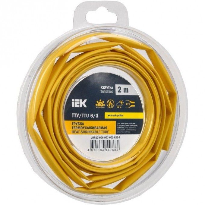 Трубка термоусадочная IEK ТТУ нг-LS 6/3 желт. (уп.2м) UDR12-006-003-002-K05-T Трубка термоусадочная IEK ТТУ нг-LS 6/3 желт. (уп.2м) UDR12-006-003-002-K05-T
