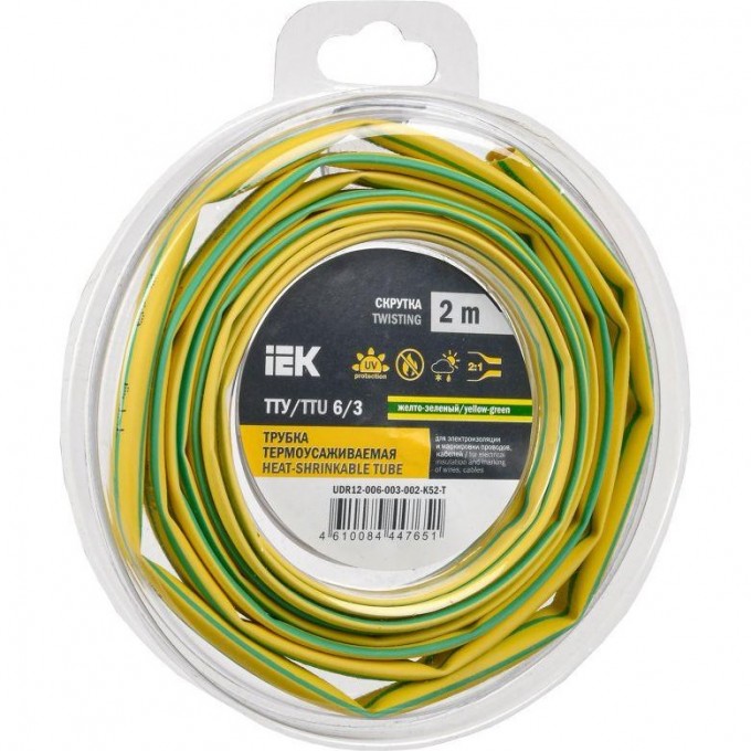 Трубка термоусадочная IEK ТТУ нг-LS 6/3 желт./зел. (уп.2м) UDR12-006-003-002-K52-T Трубка термоусадочная IEK ТТУ нг-LS 6/3 желт./зел. (уп.2м) UDR12-006-003-002-K52-T