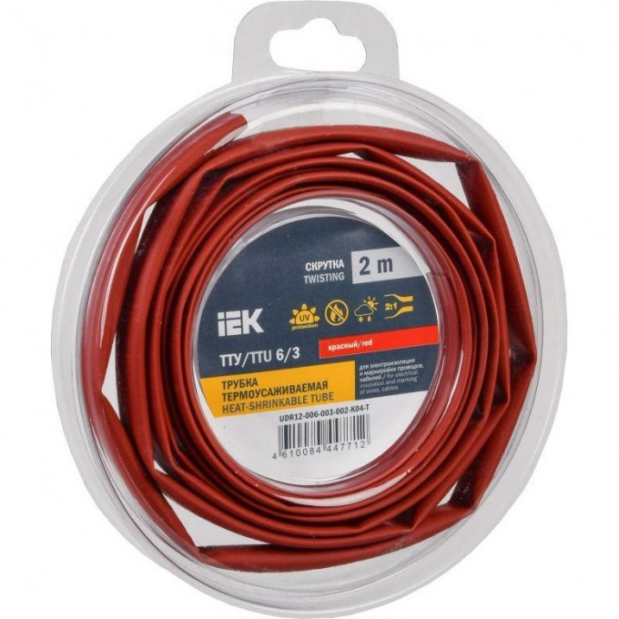 Трубка термоусадочная IEK ТТУ нг-LS 6/3 красн. (уп.2м) UDR12-006-003-002-K04-T Трубка термоусадочная IEK ТТУ нг-LS 6/3 красн. (уп.2м) UDR12-006-003-002-K04-T