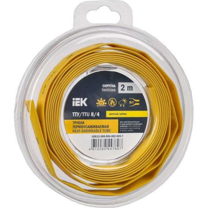 Трубка термоусадочная IEK ТТУ нг-LS 8/4 желт. (уп.2м) UDR12-008-004-002-K05-T Трубка термоусадочная IEK ТТУ нг-LS 8/4 желт. (уп.2м) UDR12-008-004-002-K05-T