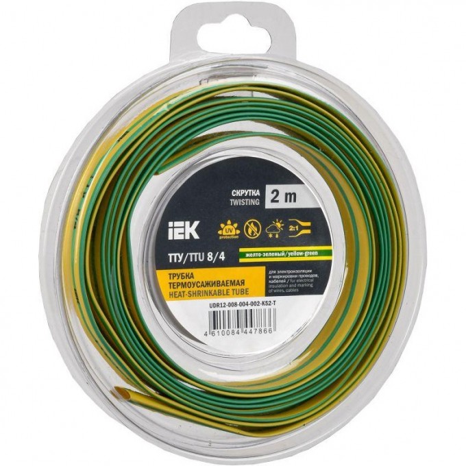 Трубка термоусадочная IEK ТТУ нг-LS 8/4 желт./зел. (уп.2м) UDR12-008-004-002-K52-T Трубка термоусадочная IEK ТТУ нг-LS 8/4 желт./зел. (уп.2м) UDR12-008-004-002-K52-T