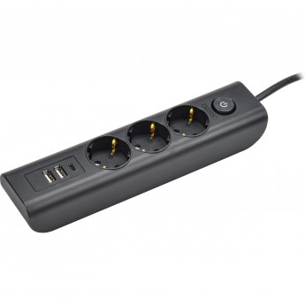 Удлинитель IEK MODERN У03В 3 розетки с заземляющим контактом + USBх3 2м 3х1мм2 16А/250В черный