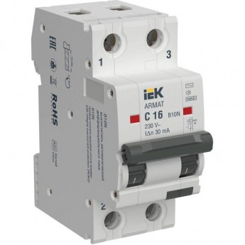 Выключатель автоматический дифференциального тока IEK ARMAT AR-B10N-2-C016C030 B10N 2P C16 30мА тип AC Выключатель автоматический дифференциального тока IEK ARMAT AR-B10N-2-C016C030 B10N 2P C16 30мА тип AC